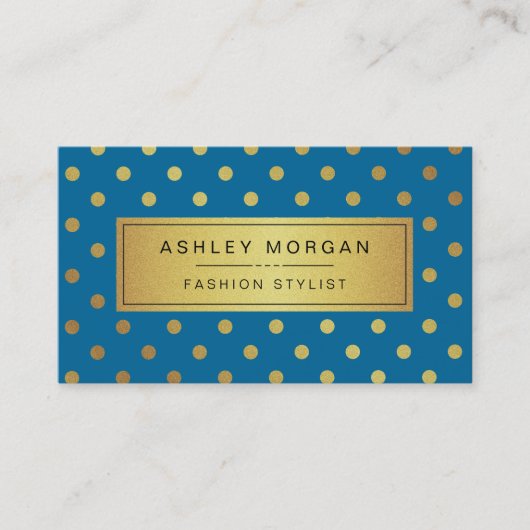 Premium Blue and Gold Glitzer Polka Dots Visitenkarte (Vorderseite)