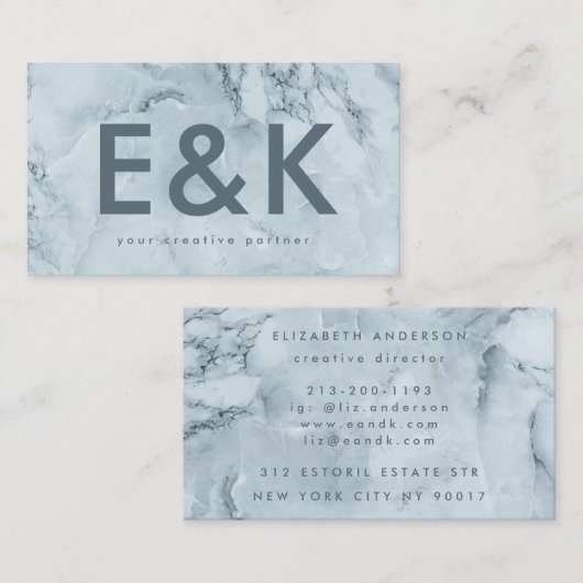 Premium Blue IceBerg Ultra Modern Bold Monogram Visitenkarte (Vorne/Hinten)