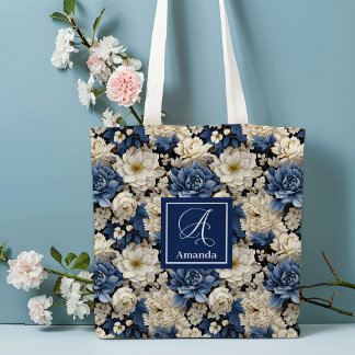 Premium Blue White Flowers Benutzername Tragetasch Tasche