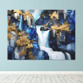 Premium Blue & White Wasserfall Landschaft Maleris Leinwanddruck (Insitu (Holzboden))