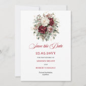 Premium Blush Burgunder Floral Save The Date (Vorderseite)