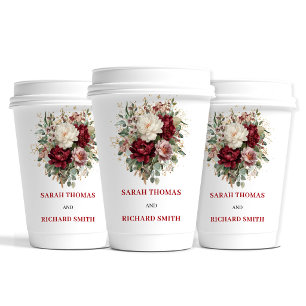 Premium Blush Burgunder Florale Hochzeitstassen Pappbecher