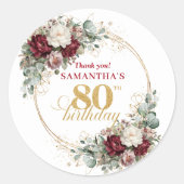 Premium Blush Burgundy 80. Geburtstag Sticker (Vorderseite)