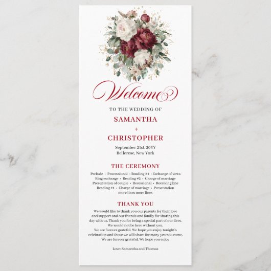Premium Blush Burgundy Florales Hochzeitsprogramm Programm (Vorderseite)