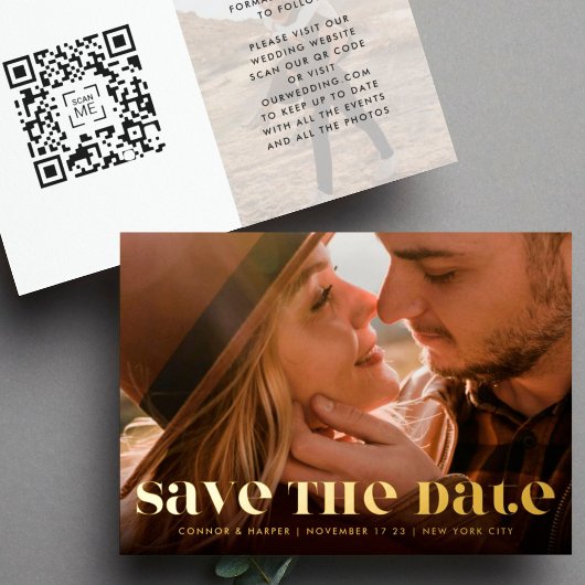 Premium Bold Modern QR CODE Foto Save the Date Folieneinladung