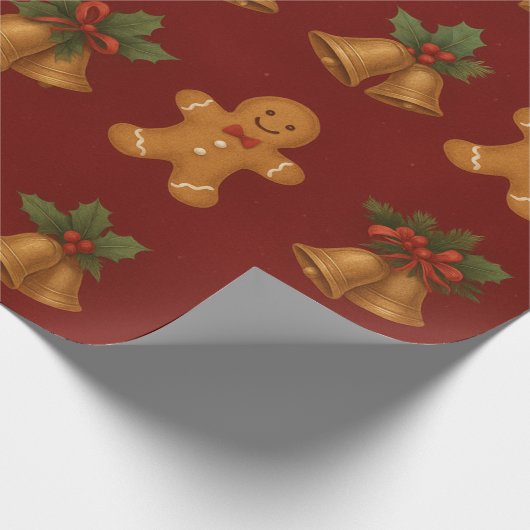 Premium Christmas Wrap – Gingerbread & Bells Geschenkpapier (Ecke)