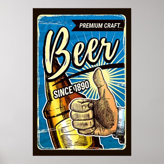 Premium Craft Beer Seit 1890 Blue & Brown Poster (Vorne)