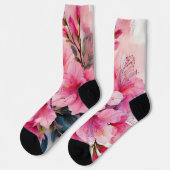 Premium Crew Socken - Rosa Azaleen (Linkes Detail)