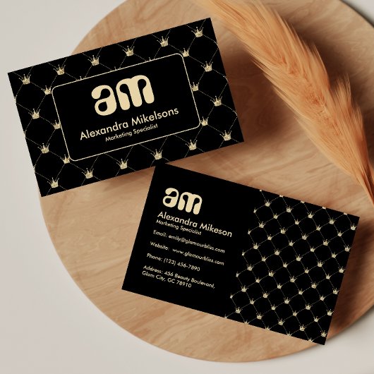 Premium Crown Pattern Elegant Black Gold Visitenkarte