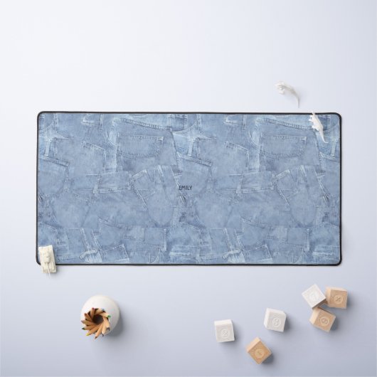 Premium Custom Light Blue Jean Denim Effect Schreibtischunterlage (Kindertisch)