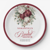 Premium Deep Red Floral Brautparty-Papierteller Pappteller (Vorderseite)