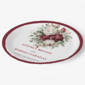 Premium Deep Red Floral Eukalyptus Hochzeitsplatte Pappteller (Schrägansicht)