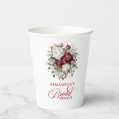 Premium Deep Red Florale Brautparty-Papierbecher Pappbecher (Rückseite)
