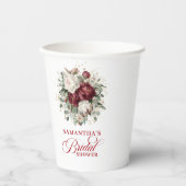 Premium Deep Red Florale Brautparty-Papierbecher Pappbecher (Vorderseite)