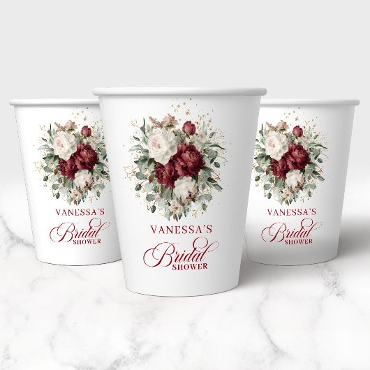Premium Deep Red Florale Brautparty-Papierbecher Pappbecher