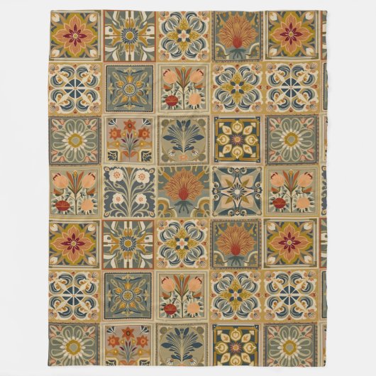 Premium dekoriert Blumenmosaik Fleece Blanket (Vorderseite)