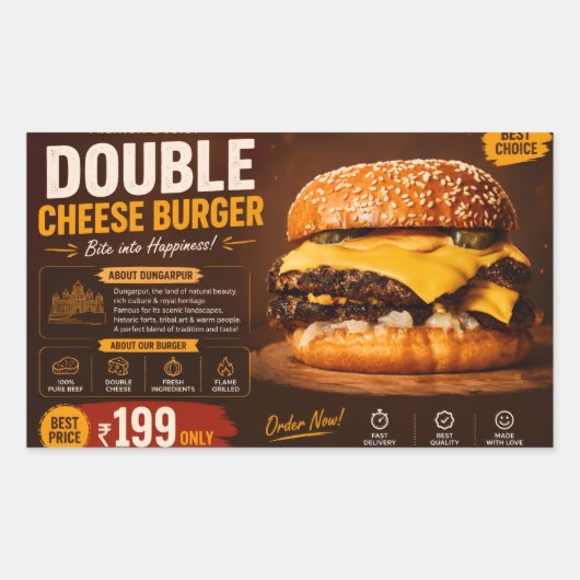 Premium Double Cheese Burger Werbeplakat –  Rechteckiger Aufkleber (Vorderseite)