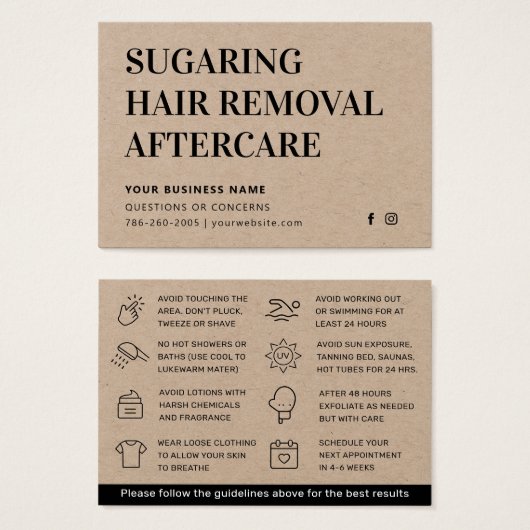 Premium Eco Sugaring Hair Removal Aftercare Card (Vorne & Hinten)