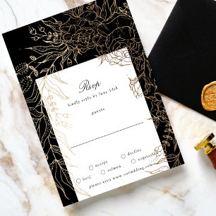 Premium Editable Gold Floral Wreath Wedding RSVP Karte