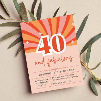Premium Einladung "40 und fabelhaft", Retropfirsic