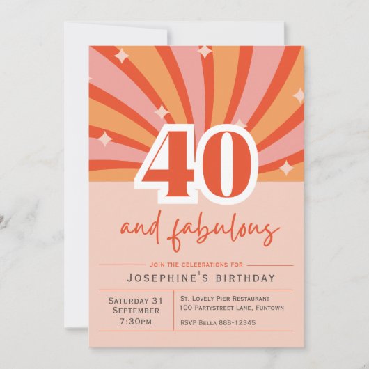 Premium Einladung "40 und fabelhaft", Retropfirsic (Vorderseite)