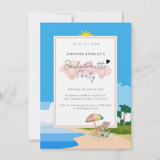 Premium Einladungen, Beach Junggeselinnen-Abschied Einladung (Vorderseite)