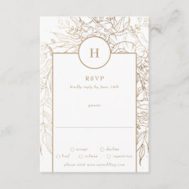 Premium Elegant Gold Monogram Wreath Wedding RSVP Karte