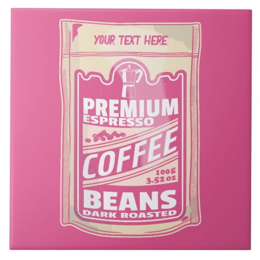 Premium Espresso Kaffeebohnen Rosa Pop Kunst Fliese (Vorderseite)