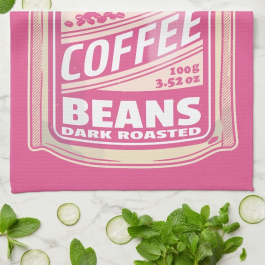 Premium Espresso Kaffeebohnen Rosa Pop Kunst Geschirrtuch (Gefaltet)