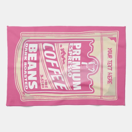 Premium Espresso Kaffeebohnen Rosa Pop Kunst Geschirrtuch (Horizontal)