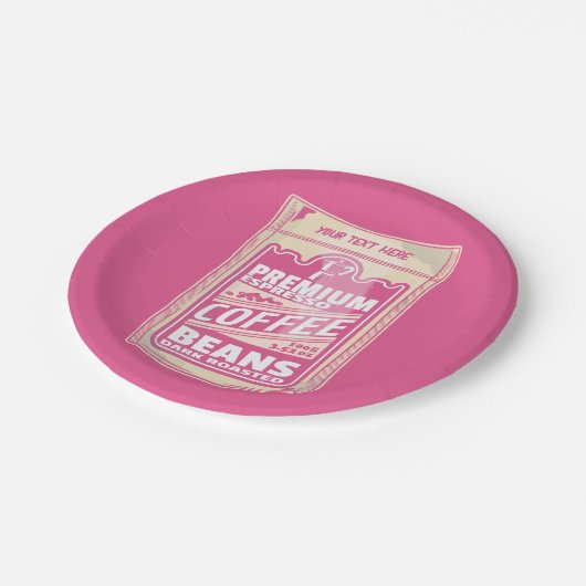 Premium Espresso Kaffeebohnen Rosa Pop Kunst Pappteller (Schrägansicht)