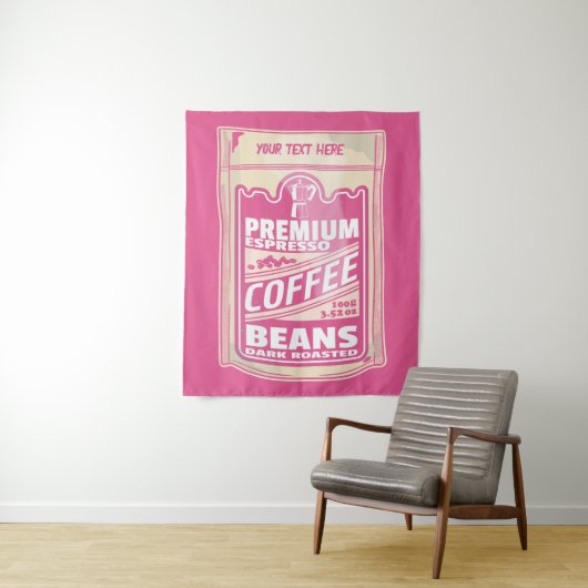 Premium Espresso Kaffeebohnen Rosa Pop Kunst Wandteppich (Beispiel)
