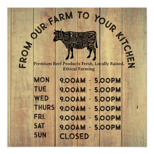 Premium Farmer Opening Times Poster – Rustic Farm  (Vorderseite)