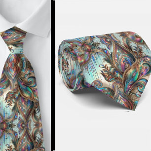 Premium-Faux-Holografie-Opal-Paisley-Schlips Krawatte