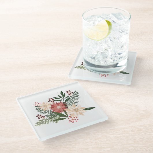 Premium Festive Weihnachtsstern-Feiertag Glasuntersetzer (Schrägansicht)