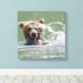 Premium gepackt Canvas 12x12 mit Grizzlybär Leinwanddruck (Insitu (Holzboden))