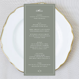 Premium Gerahmt Sage Green Monogram Wedding Menükarte