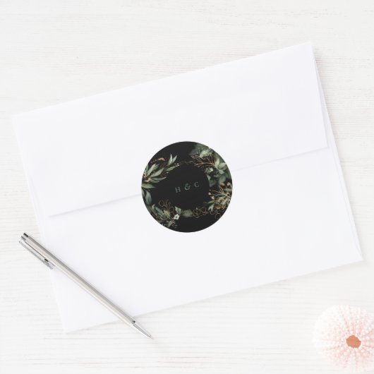 Premium Gold Botanische Eukalyptus Grüne Smarald Runder Aufkleber (Umschlag)