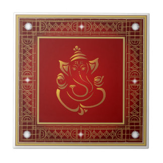 Premium Gold Lord Ganesha Mandala Round Sticker Fliese