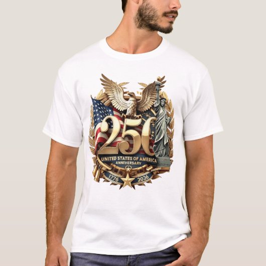 Premium Gold USA 250 Anniversary Flag & Liberty  T-Shirt (Vorderseite)