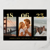 Premium GOLD VIER Foto WEDD speichern das Datum Folieneinladung (Vorderseite)