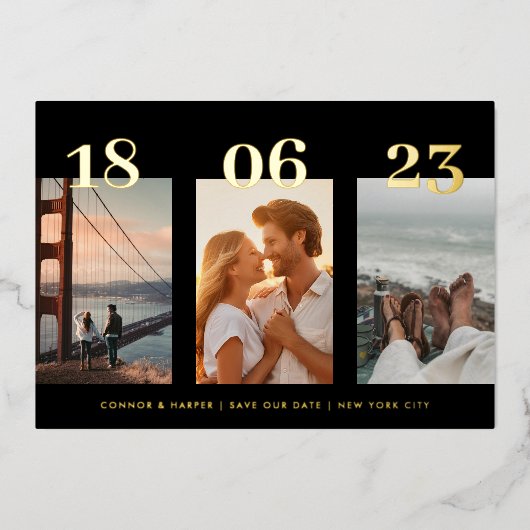 Premium GOLD VIER Foto WEDD speichern das Datum Folieneinladung (Vorderseite)