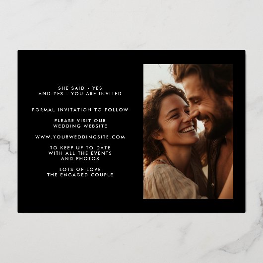 Premium GOLD VIER Foto WEDD speichern das Datum Folieneinladung (Rückseite)