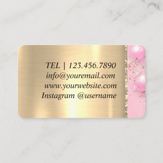 Premium Golden Pink Balloons Visitenkarte (Rückseite)