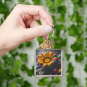 Premium Grafik-Blume-Platz Schlüsselanhänger (Hand)