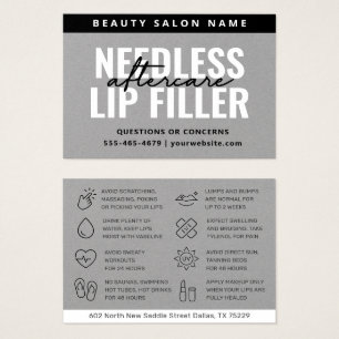 Premium graue Nadeln Lippen Filler Aftercare Card