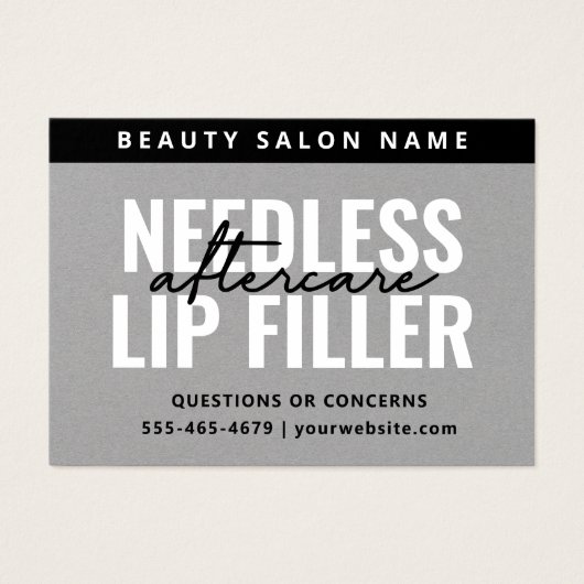 Premium graue Nadeln Lippen Filler Aftercare Card (Vorderseite)