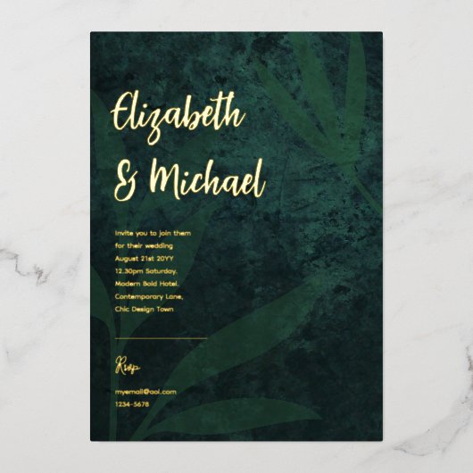 Premium Green Gold Foil FOTO Hochzeit Folieneinladung (Vorderseite)