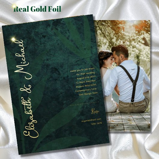 Premium Green Gold Foil FOTO Hochzeit Folieneinladung