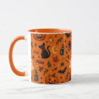 Premium-Halloween-Tasse – Cozy Kürbisse, Geister,